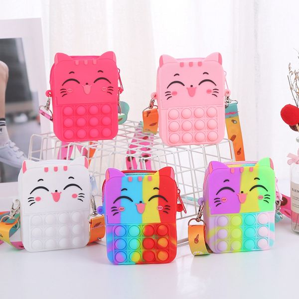 Nette Farbe Lächeln Katze Neue Umhängetasche Mädchen Spielzeug Anti-Stress Push Blase Einfache Dimple Stress Relief Squeeze Spielzeug für Kinder 2178