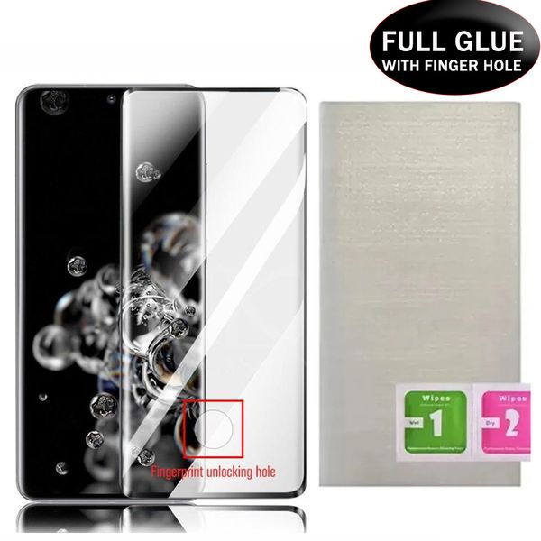 Proteggi schermo in vetro temperato con colla completa per Samsung Galaxy S23 Ultra S22 Ultra S21 S20 S10 NOTE10 S8 S9 Plus NOTE8 NOTE9 S7EDGE Funzione di sblocco delle impronte digitali