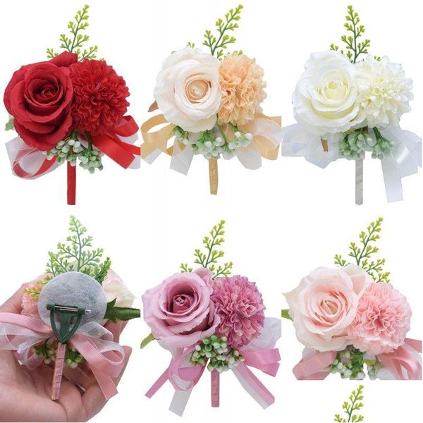 Декоративные цветы венки цветочные запястье Cor boutonniere ручной браслет красный розовый искусственный пион роза Свадебная подружка невесты dhqbz