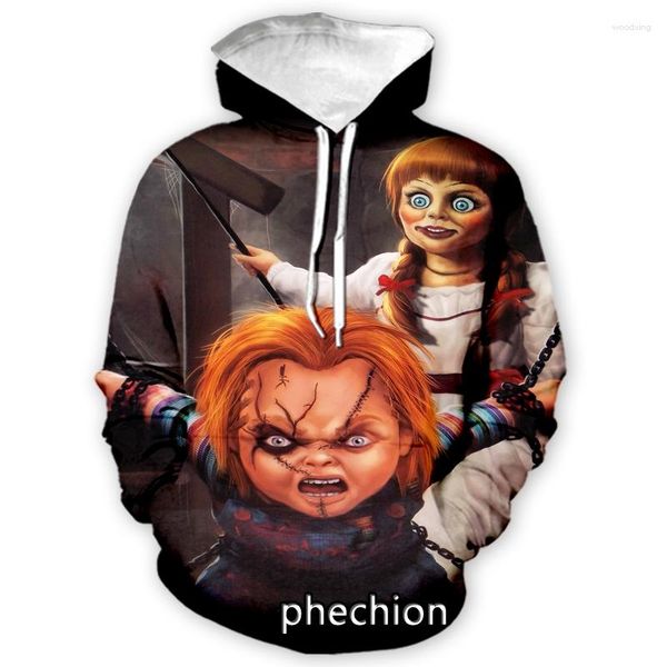 Erkek Hoodies Phechion Moda Erkekler/Kadınlar Korku Chucky 3d Baskı Uzun Kollu Sıradan Erkekler Gevşek Spor Kazak A28