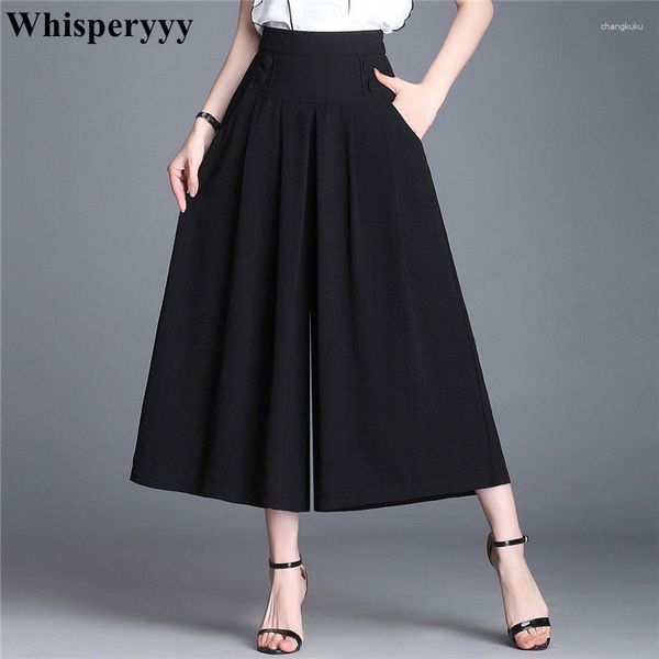 Calças femininas 2023 mulheres verão perna larga chiffon calças altas moda elegante coreano preto vintage casual saia feminina