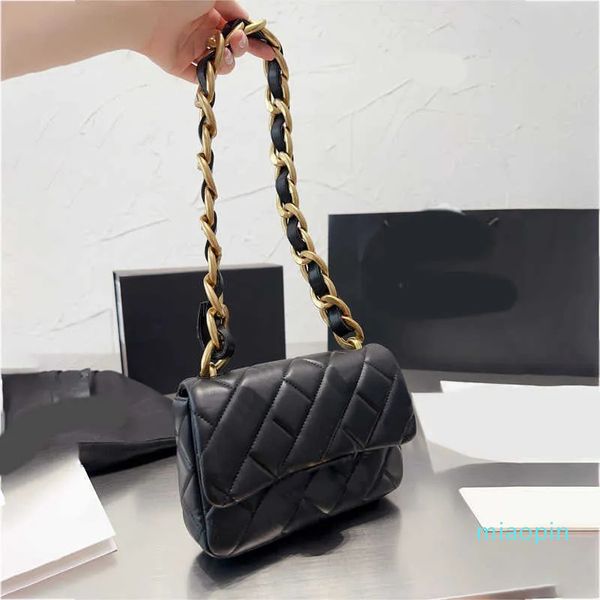 2023-Designer Bolsas de Ombro Femininas Corrente Grossa Bolsas de Luxo Moda Aba Simples Bolsa Quadrada Couro de Qualidade Cadeia Dourada Bolsas para Celular