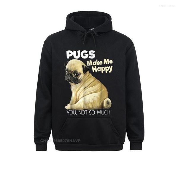 Moletons Masculinos Pug Moletom Engraçado Pugs Me Fazem Feliz Você Não Tanto Manga Comprida Camisolas Normal de Outono Roupas Grandes