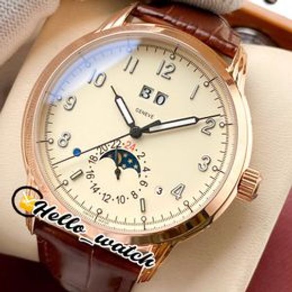 Nuovo 5396R-012 Grandi Complicazioni Calendario Orologio automatico da uomo Cassa in oro rosa Quadrante bianco Orologi con fasi lunari Pelle marrone HWPP He206H