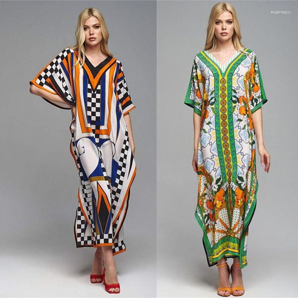 Damen-Bademode, Bohemian-Stil, bedruckt, halbe Ärmel, langes Kaftan, lässiges Maxikleid, Sommerkleidung, Damen-Strandkleidung, Badeanzug-Vertuschung