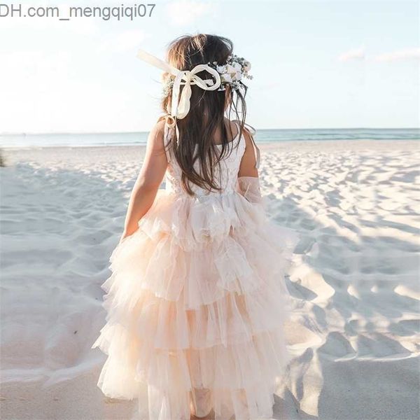 Abiti da ragazza Abiti da ragazza Estate Ragazze Senza maniche Cinturino Abito da principessa Bambini Pizzo Fiore Abiti da prima comunione Bambini Moda Spiaggia Abiti in tulle Z230704