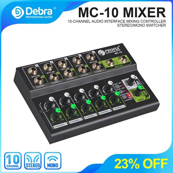 Mixer Debra Mc10 10-Kanal tragbarer Mini-DJ-Controller Audio-Expander, Umschalten zwischen Stereo und Mono, für Bühne mit mehreren Geräten, Band.