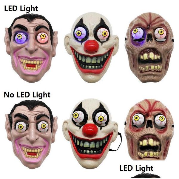 Máscaras de festa Halloween Horror Mask Light Led Vampire Eye Flashing Burst Cosplay Costume Masquerade Fl Face Drop Delivery Home Gard Dhzau