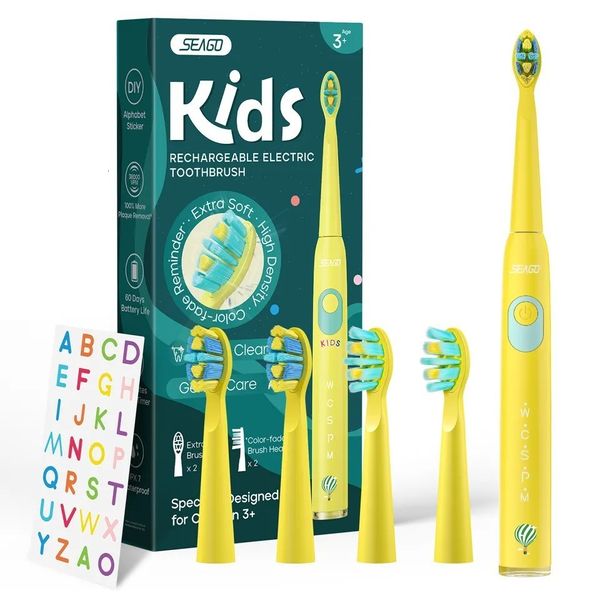 Escova de dentes SEAGO Escova de dentes elétrica recarregável para crianças 6 crianças Escovas sônicas Automática Poderosa Escova de dentes limpa à prova d'água IPX7 230701