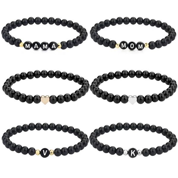 Kit DIY de pulseiras com contas de vidro, pulseiras personalizadas com nome de 26 letras para casais, amigos, amuletos da sorte