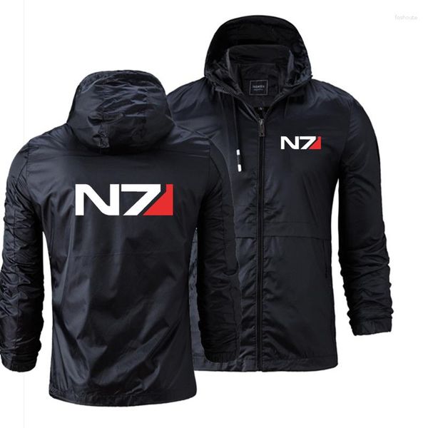 Felpe con cappuccio da uomo Autunno Mass Effect N7 Logo Stampa Tinta unita uomo Giacca con cerniera Felpa con cappuccio Cotone Caldo Abbigliamento da uomo comodo Tendenza