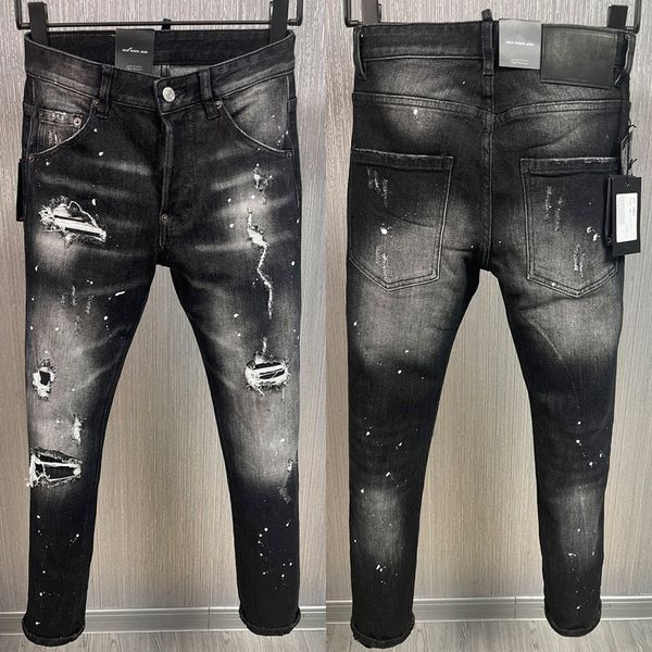 Schwarz lackierte Jeans für Herren, Euro-Stil, Vintage-Waschung