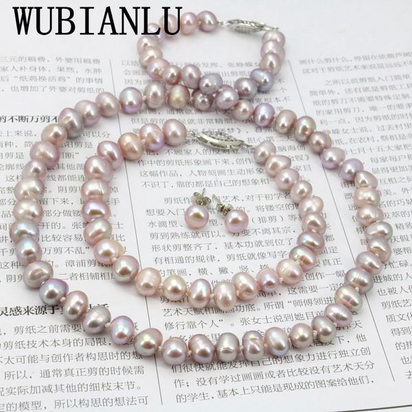 Orecchini Collana WUBIANLU Purpel Collana di perle Imposta pesce chiusura 7-8mm Collana 18 pollici Bracciale 7,5 pollici Orecchino Donne Creazione di gioielli Design 230703