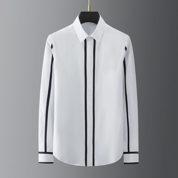Männer Geometrische Gurtband Nähte Business Casual Hemd Langarm Formale Hemden Social Party Kleidung