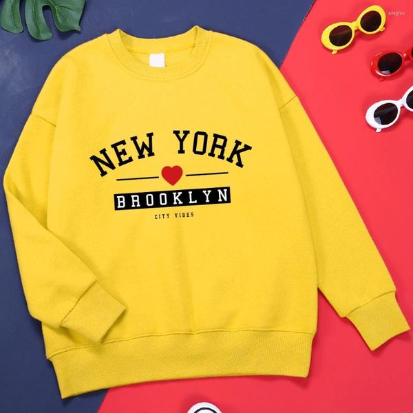 Moletons Masculinos York Brooklyn City Vibes Letter Moletom Com Capuz Vintage Solto Agasalho Clássico Ao Ar Livre Decote Redondo Roupas para Todos os Jogos