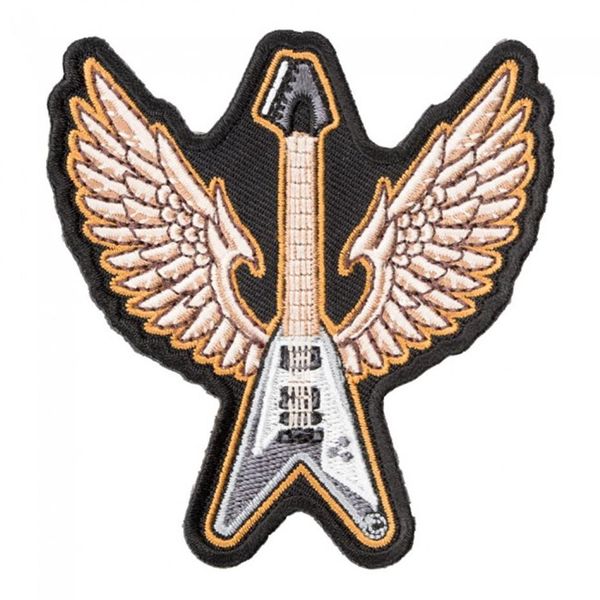 Patch de guitarra baixo Flying V cinza Instrumentos musicais Passe a ferro ou costure Patches bordados 3 3 25 POLEGADAS 243 L