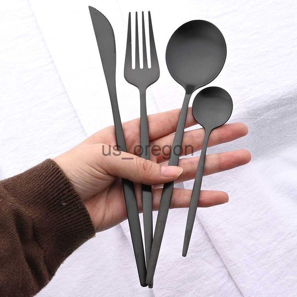 Наборы для обеда Matte Black Staine Steel Sutreer Set Set News Fork Soup Dessert Coffee Ice Spoon Комплект обеденный посуда Сплошная посуда набор посуды x0703