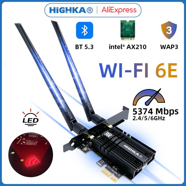 Adaptateurs réseau WiFi 6E Intel AX210 Bluetooth 5.3 Tri-Band 2.4G/5GHz/6GHz 802.11AX/AC PCI Express Carte réseau sans fil ax210ngw Adaptateur pour PC 230701