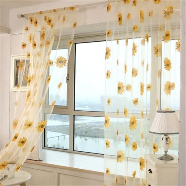 Cortina de tule de girassol cortinas para sala de estar quarto cozinha painéis de janela cortinas pura voile casa100 200cm