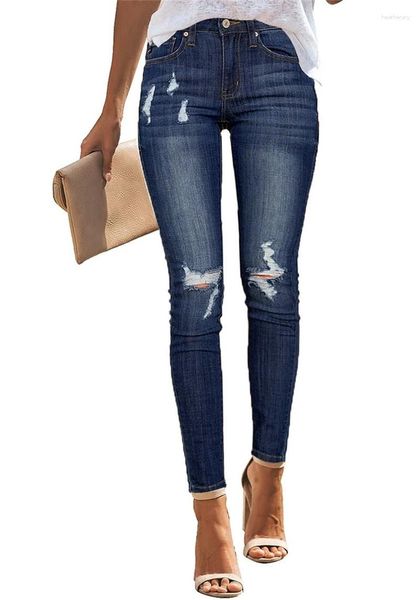 Jeans feminino 2023 cintura alta para mulheres slim stretch rasgado denim jeans bodycon borla skinny push up calças