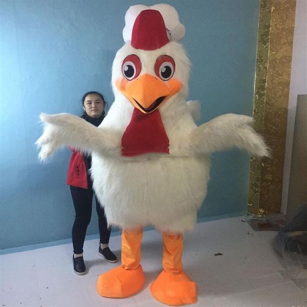 Handgefertigtes großes weißes Huhn langhaariges Maskottchenkostüm für Erwachsene, 265 W