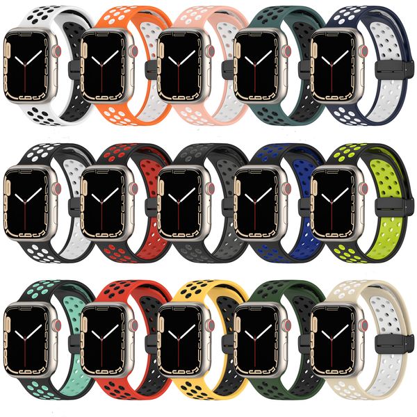 Cinturino in silicone a doppio colore per Apple Watch iWatch Series 7 6 2 3 4 5 SE Ultra 49MM 38MM 42MM 40MM 44MM 41mm 45mm Cinturini con fibbia magnetica