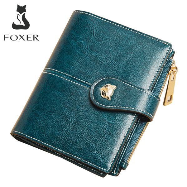 FOXER Feminino Carteiras Padrão Porta-Cartões Mini Elegante Bolsa de Dinheiro Couro Sintético Zíper Hasp Carteira Curta Feminina Bolsa de Moedas PU