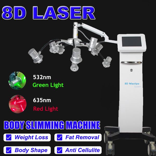 Macchina dimagrante per il corpo lipolaser Doppio laser 532nm 635nm Perdita di grasso Riduzione del peso Anticellulite Modellamento del corpo 8 Teste di trattamento Attrezzatura di bellezza Uso del salone di casa