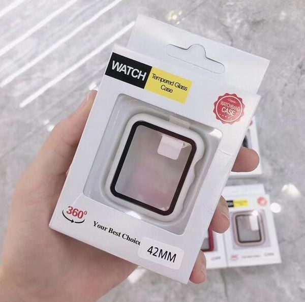 3D 9H Tam Ekran Koruyucu Kılıf Iwatch 38mm 42 mm 40mm 44mm 41mm 45mm 49mm Tampon Çerçeve PC Sabit Kılıfları Apple Watch için Temperli Cam Filmi 8 7 6 5 4 3 2 1 Kapak