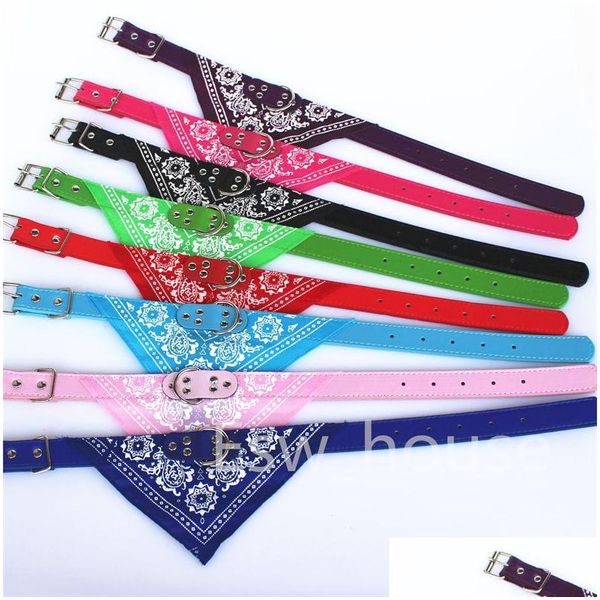 Collari per cani Guinzagli Piccola bandana Cat Pet Fazzoletto da collo Collare in PU con sciarpa Triangar stampata Taglia regolabile Cani Bandane Drop Del Dhamh