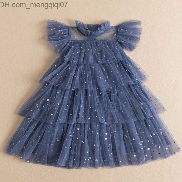 Vestidos para meninas Vestidos para meninas Verão Meninas Vestidos de princesa com babados Lantejoulas Bolo brilhante CriançasTulle Tecido evasê 3-8 anos Crianças Elegante Aniversário Traje de malha Z230704