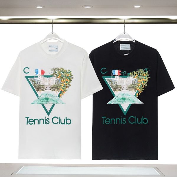 Casa T-Shirt 23 Summer New Tennis Club-Buchstabendruck aus 230 g doppelsträngigem, dichtem Doppelgarn-Baumwollstoff mit der Fadenzahl 32, weicher, schwarz-weißer Designer-Hemdenstoff