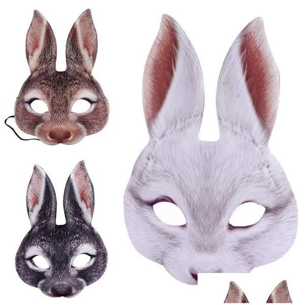 Maschere per feste Maschera da coniglietto Animale Eva Mezza faccia Orecchio di coniglio Per Pasqua Halloween Mardi Gras Costume Accessorio Drop Delivery Home Garden F Dhqcd