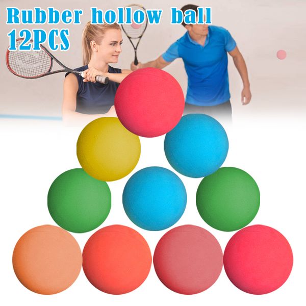 Tennisbälle, 12 Stück, 5,5 cm, Gummi, hochspringender Squashball, Gummi, niedrige Geschwindigkeit, hohler Schlägerball, Übungstraining, zufällige Farbe, 230701