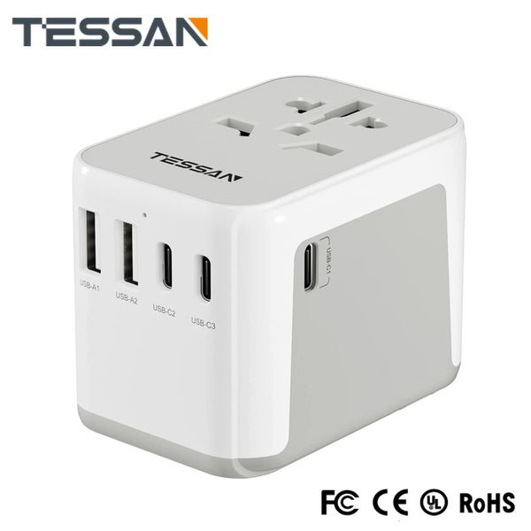 Plugue do cabo de alimentação Adaptador de viagem universal TESSAN Carregador de viagem multifuncional internacional com USB Tipo C Carregador de parede para US EU UK AUS Travel 230701