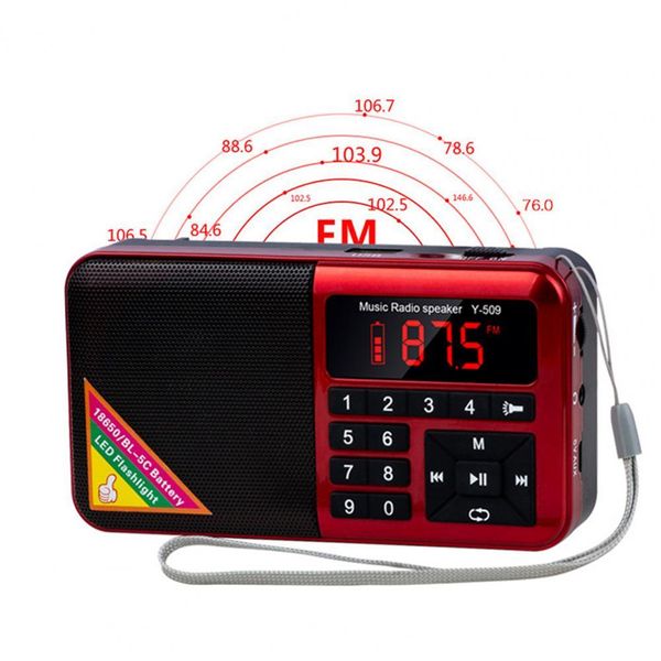 Radio Y509 Radio Tragbare Mini-Lautsprecher Empfänger MP3-Player mit LED-Taschenlampe Bildschirmanzeige Unterstützung TF-Karte