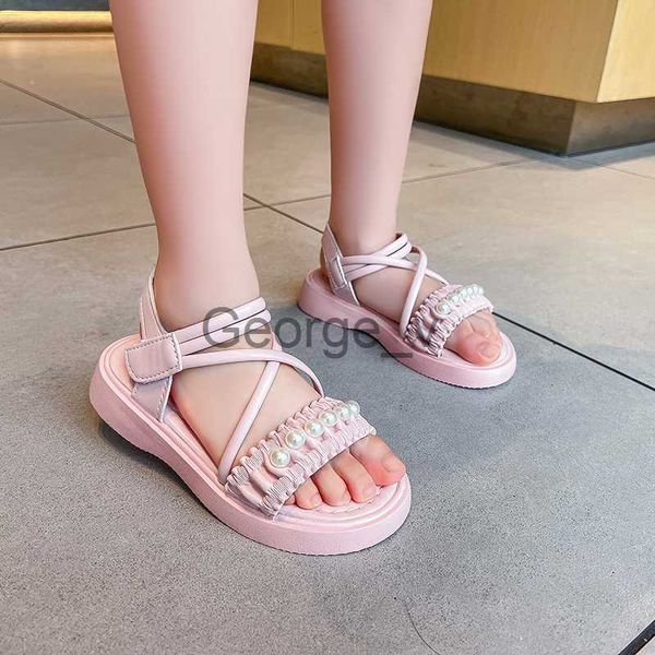 Sandalen süße Mädchen Sandalen 2023 Neue weiche Kinder Fashion opentoe plissierte schicke prinzessin pu atmable childly caos schuh glückliche pu j230703