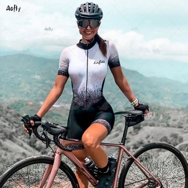 Conjuntos de camisas de ciclismo Kaffitt Feminino Preto Branco Ciclismo Triatlo Roupas Conjuntos de skinsuit de ciclismo Maillot Ropa Ciclismo Macacão de bicicleta Verão 230701