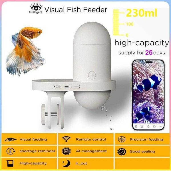 Localizador de peixes Alimentador automático de tanques de peixes com câmera Alimentador de tanques de peixes de aquário Temporizador Quantitativo Visual Inteligente Alimentador HKD230703
