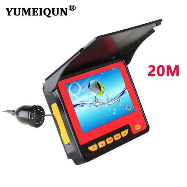 Localizador de peixes YUMEIQUN 20M Câmera de pesca subaquática HD 1000TVL 4.3 ''Monitor LCD Localizador de peixes Câmera à prova d'água com viseira solar 8 peças Lâmpada IR HKD230703