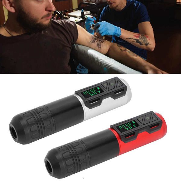 Máquina de tatuagem sem fio de poder de maquiagem permanente 1800mAh caneta de bateria longa resistência motor forte exibição clara liga de alumínio material clipe de tatuagem cabo 230701