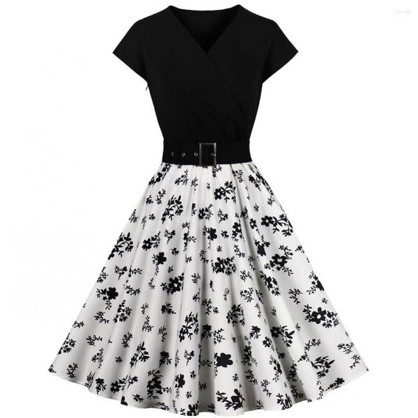 Vestidos Casuais Manga Curta Anos 50 Anos 60 Vestido Feminino Verão Vintage Preto Rendado Busto Amarrado Frente Túnica Gótica Rockabilly