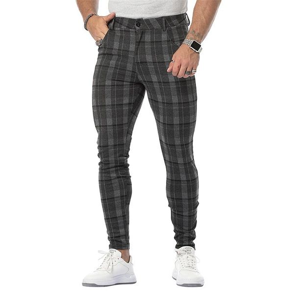 Hosen lässige Plaid -Fitnessstudio Hosen Männer neue hochelastische Taschen Strumpfhosen Sport Jogginghose Business Stripe Fashion Herren Jogger schwarze Hosen