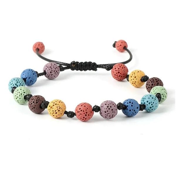 Pulseira étnica de cordão de pedra de lava colorida com miçangas tecelagem manual pulseiras ajustáveis para mulheres e homens joias entrega direta Dhtri