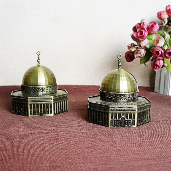 Dekorative Objekte Figuren Retro Bronze Metall Felsendom Figur Statue Moschee Gebäude Modell Vintage Home Office Dekoration Kunsthandwerk Souvenir Geschenke 230703