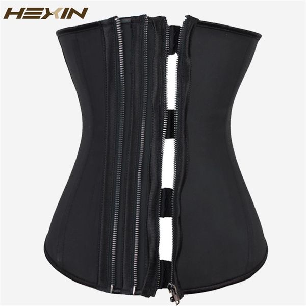 HEXIN Tripla cerniera e clip Latex Waist Trainer Nero Zip e clip Vita Trainer Corsetto Acciaio disossato Body Shaper Plus Size 6XL Y20292K