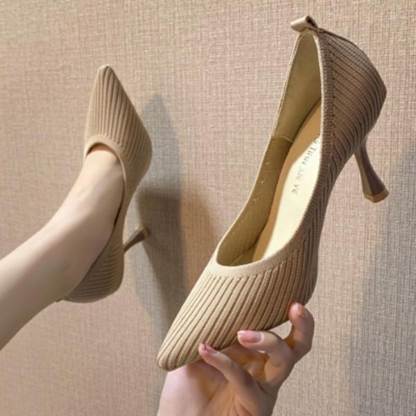 Sapatos sociais versão coreana moda temperamento salto alto 2023 primavera diariamente versátil e confortável corte raso solteiro feminino