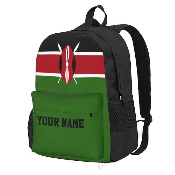 Borse da scuola Marsupi Nome personalizzato Kenya Flag Zaino in poliestere per uomo Donna Borsa da viaggio Studenti casual Escursionismo Viaggi Campeggio 230701