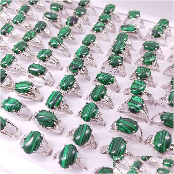 Cluster Rings Mix Styles Ovale Malachite Stone Women Green Synthetic Bead Finger Ring Party Wedding Drop Delivery Jewelry Dha8N