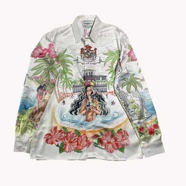 Casa Designer Fashion Abbigliamento Camicie Tute Alta qualità Casablanca Fantasy Island Fairy Tale Dream Print Camicia da uomo a maniche lunghe in seta versatile da uomo